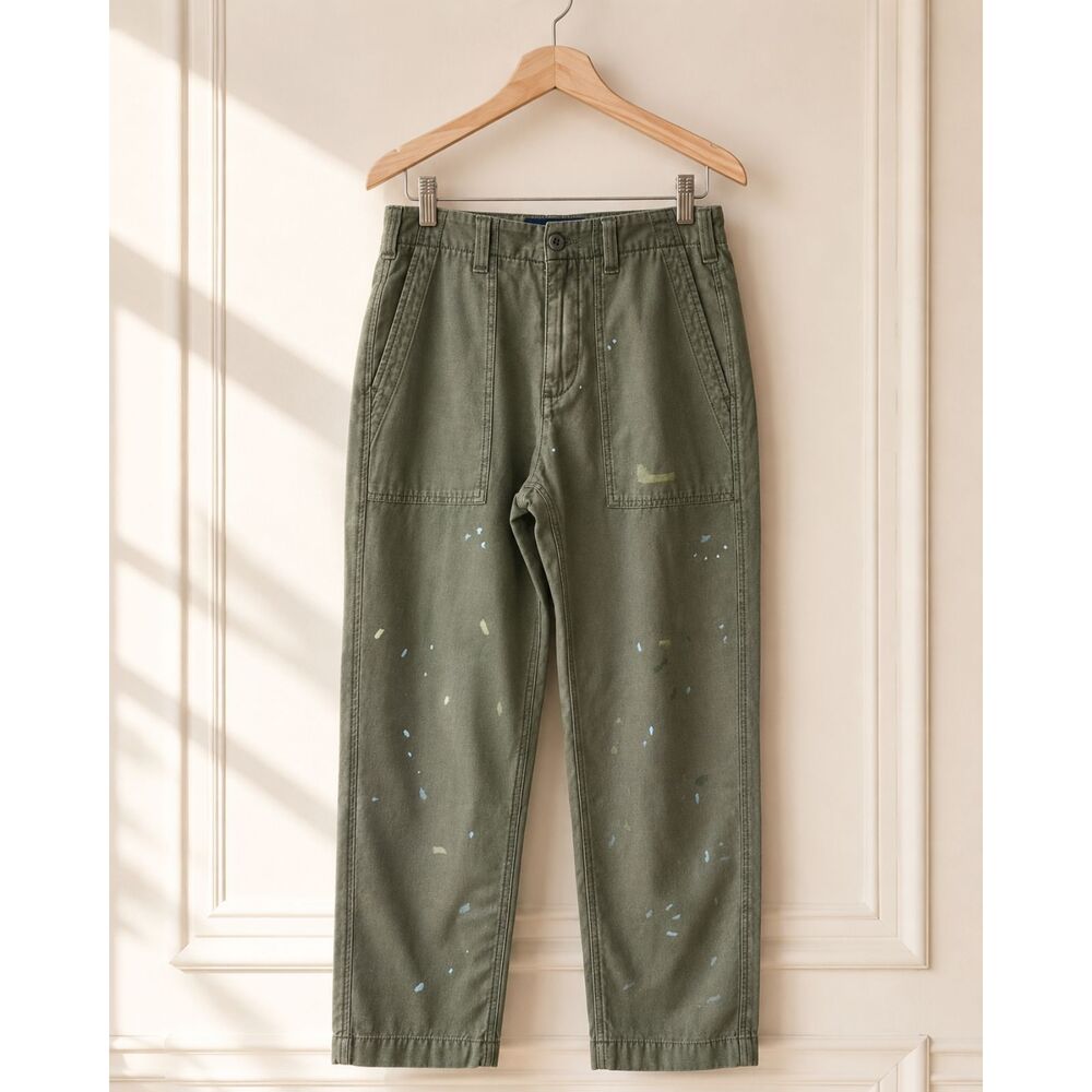 NWT Abercrombie & Fitch Loose Utility Pants 29x30 Olive Green Paint Splatter
